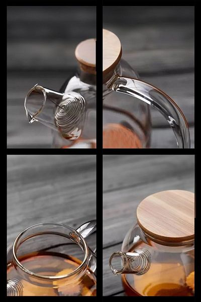 Mirilliahome Glass Herbal Tea Infuser with Fireproof Bamboo Lid and Strainer - 1000 ml