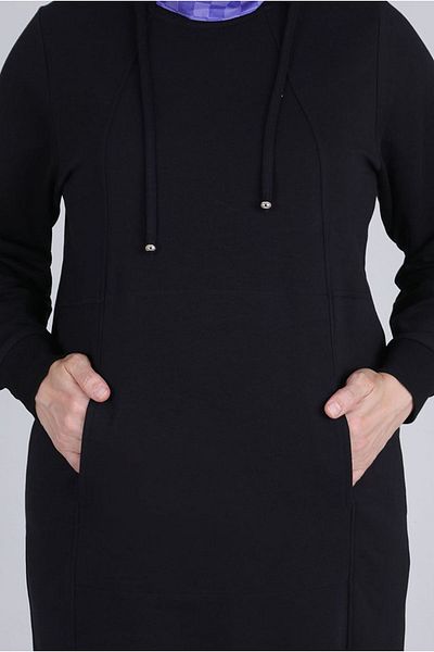 Moda Rosa 25K2048 - Black Large Size Hijab Tunic - Two Thread