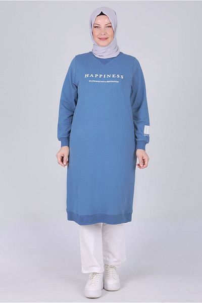 Moda Rosa 25K2046 - Smoke Blue - Plus Size Hijab Tunic, Two Thread