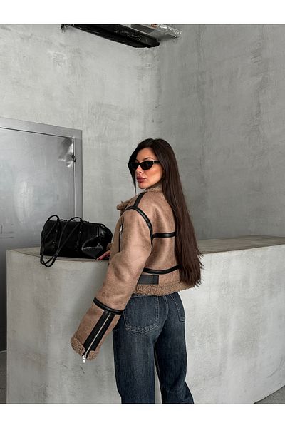 Ekim Store Λούτρινο παλτό με διπλό γιακά Crop Suede