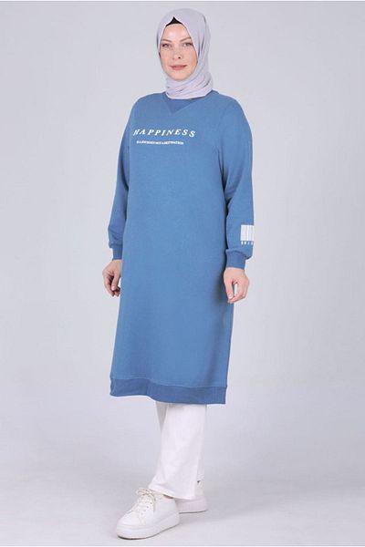 Moda Rosa 25K2046 - Smoke Blue - Plus Size Hijab Tunic, Two Thread