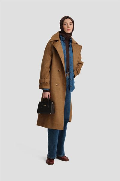 Armine 24kh7614 Μοντέλο Διπλό Μπλουζάκι Oversize Camel Coat