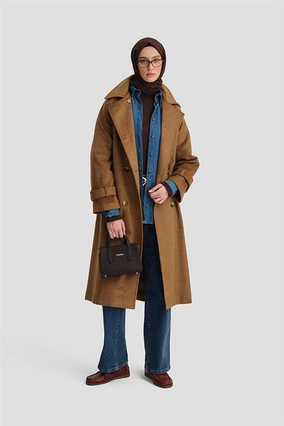 Armine 24kh7614 Μοντέλο Διπλό Μπλουζάκι Oversize Camel Coat