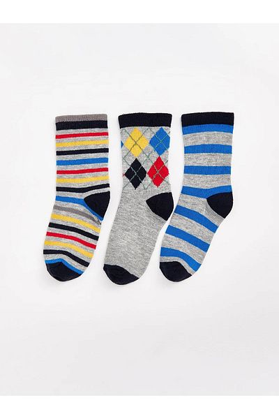 LC Waikiki Lcw Eco Light Gray Melange Patterned Boys' Socks 3-Piece