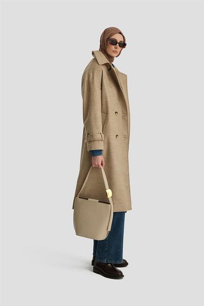Armine Μπεζ διπλό παλτό Oversize - 24kh7614