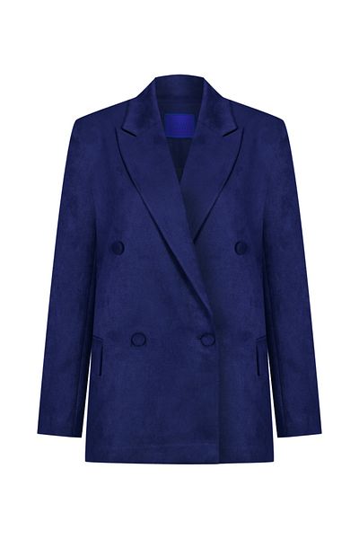 Whenever Company Jachetă premium din crepon, căptușită, căptușită, din piele de căprioară, albastru bleumarin