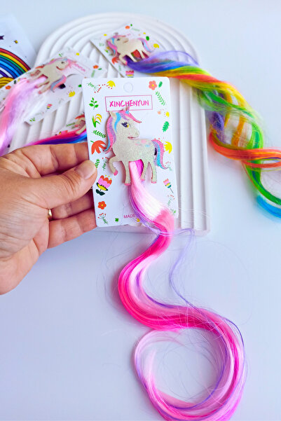 Nisankids Unicorn Figürlü Renkli Pens Yapay Saç Postiş