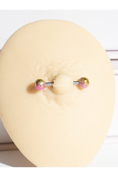 MORNEVA Rengarenk Simli Çelik Meme Ucu Nipple Piercingi 1.6mm Bar 1 Adet