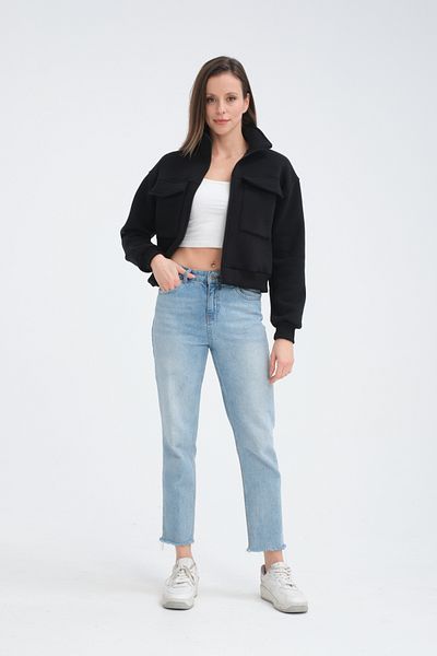 Store Women's Cotton with Fleece Inside with Pocket Crop Jacket-Cardigan