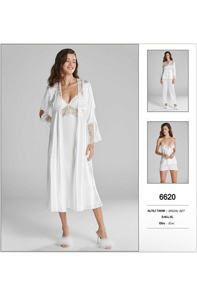 Pierre Cardin Satin Dowry Lace Nightgown & Dressing Gown Set