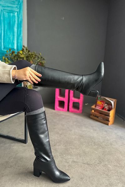 SHOEBELLAS Γυναικείες μπότες με τακούνι Cusco Black Skin
