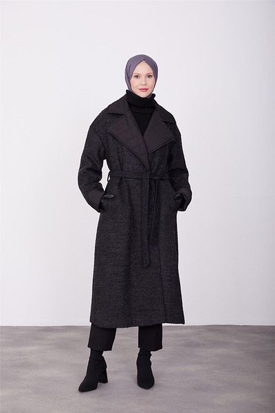 Armine Μαύρο παλτό με γιακά αδιάβροχο - 23k7229
