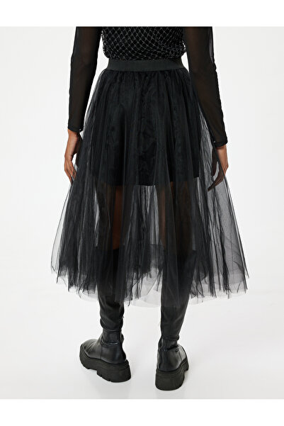 Koton Black Women's Midi Shimmer Tutu Skirt