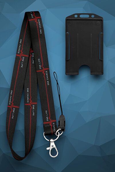 Mızıkçı Kalp Atışı Kırmızı EKG Desenli Boyun Askı İpi ve Dikey Kartlık, Yaka ...