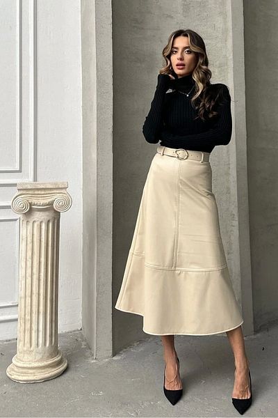 Ecenin Favorileri Buy One Size Small - Stone Faux Leather Belt Midi Skirt