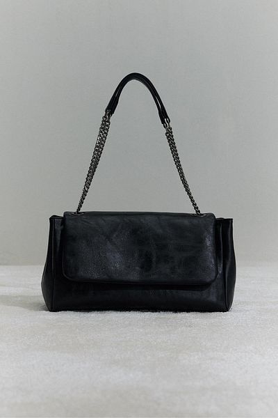 Suud Collection Чорна міланська шкіряна сумка з ланцюжком