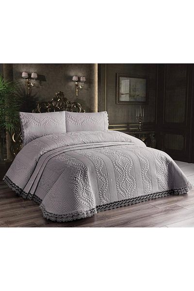 GENÇEV HOME COLLECTİONS Matte Satin Bedspread Set Anthracite * Satin Bedspread