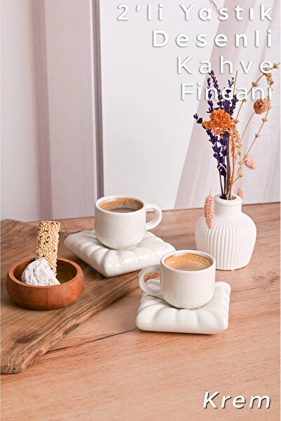 ARVALE Mona 2 Pieces Pillow Model Coffee Cup - Turkish Coffee with Cushion Figure 90 ml