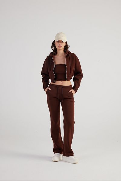 HOLLY LOLLY High Waist Brown Raised Straight Sweatpants