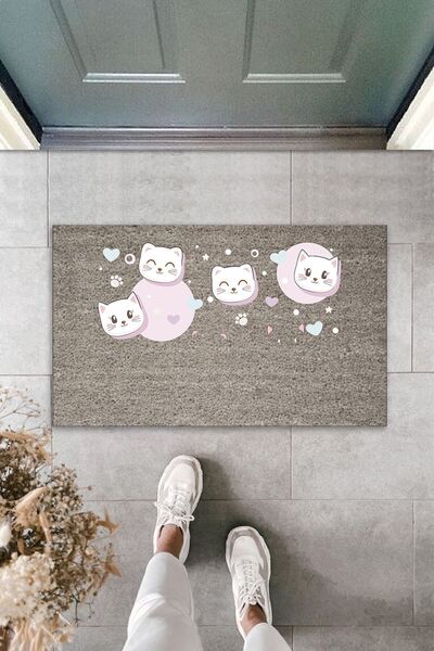 Dormot Digital Print Quality Gray Heart Pink Sleepy Cats Decorative Door Mat