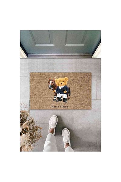 Dormot Home Decorative Digital Horse Rıding Teddy Bear Beige Door Mat Outdoor Doormat