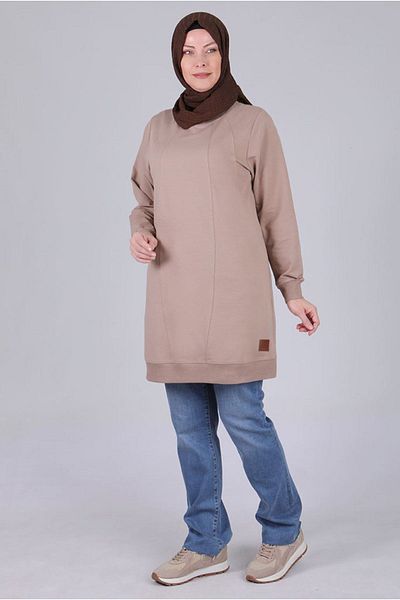 Moda Rosa 25K2053 - Mink - Plus Size Hijab Two Thread Embroidered Basic Tunic