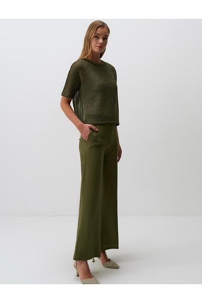 Jimmy Key Khaki Wide Leg High Waist Linen Trousers