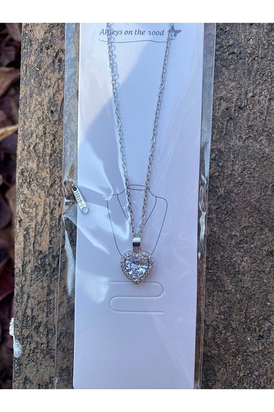 Stoneday Women's Stainless Steel Silver Stone Heart Necklace