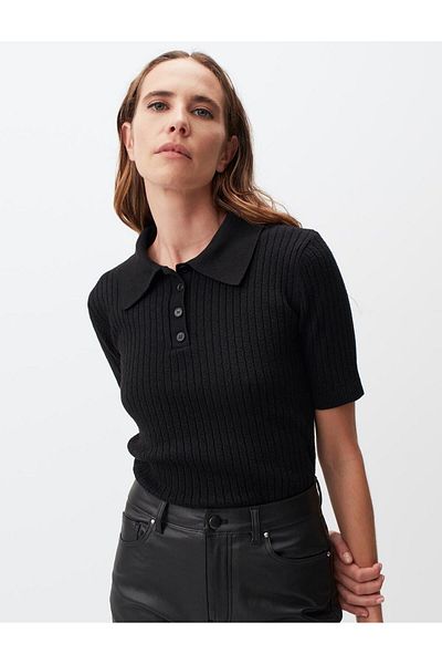 Jimmy Key Černý Slim Fit Polo límeček pletený svetr