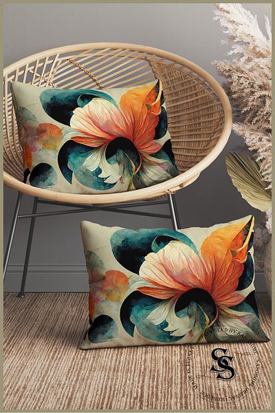 SasoHome Modern Painting Patterned Orange Flowers 2-Piece Rectangular Throw Pillow Cover