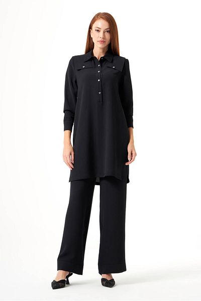 Mizalle Black Tunic with Shoulder Pieces