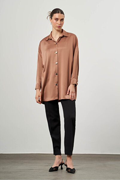 Mizalle Metal Düğmeli Bej Tunik
