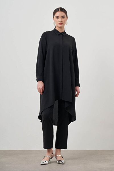 Mizalle Arkası Uzun Siyah Tunik