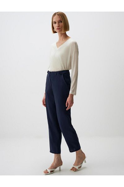 Jimmy Key Navy Blue High Waist Button Detailed Pants