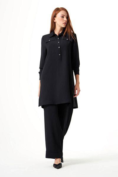 Mizalle Black Tunic with Shoulder Pieces