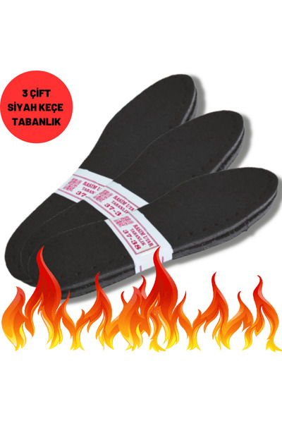 Rasim Uyar 3 Çift Siyah Termal Keçe Ayakkabı Tabanlığı - Kışlık Sıcak Tutan İ...