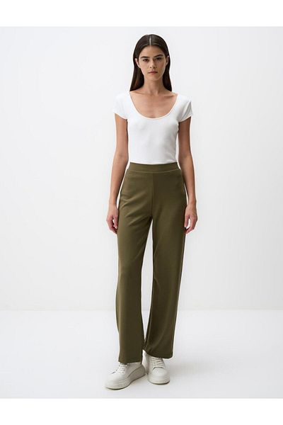 Jimmy Key Khaki High Waist Regular Leg Knitted Trousers