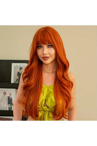 Fenomen Peruk Wig with Copper Rivets Wavy Human Hair Texture