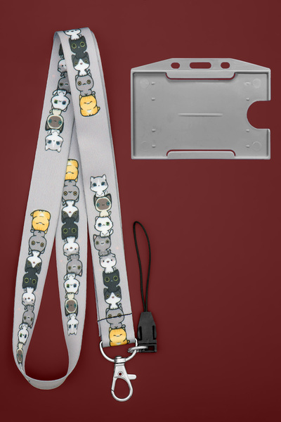 Apptakı Gri Yavru Kediler Boyun İpi Boyun Askı İpi Boyun Askısı ve Kartlık - ...