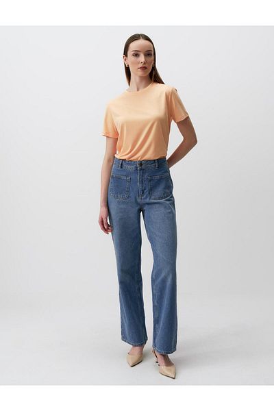 Jimmy Key Tricou tricotat de bază cu mânecă scurtă, cu decolteu drept, piersică