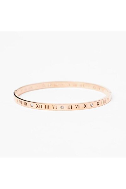 OQQO Roman Numeral Thin Stone Rose Steel Bracelet