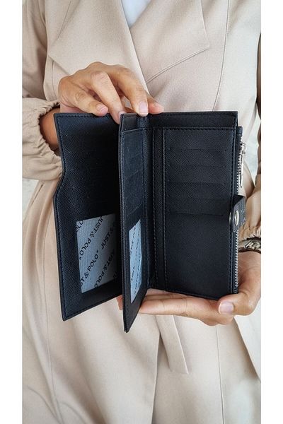 Just Polo محفظة نسائية سوداء مكونة من 27 حجرة