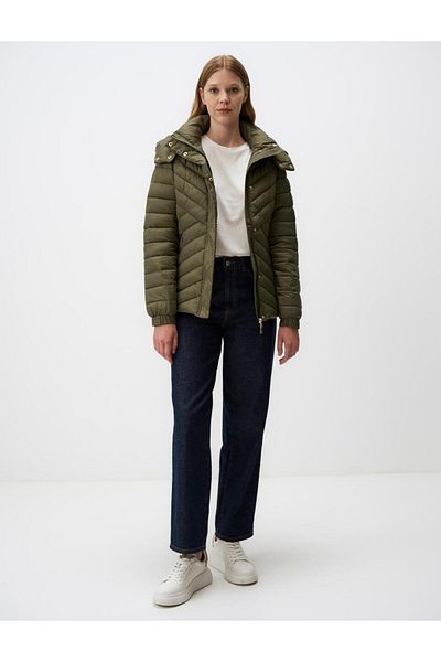 Jimmy Key Khaki Slim Fit Hooded Quilted Puffer Jacket