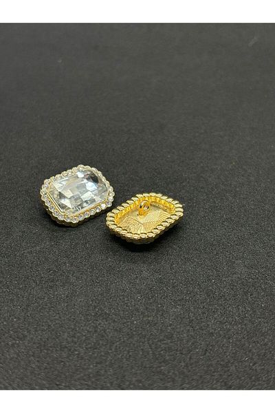 BEİLYS COSMETİCS & ACCESSORY Custom Design Gold Case White Crystal Stone Button 2Pcs (2.23X1.98)
