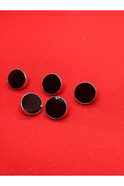 BEİLYS COSMETİCS & ACCESSORY Black Finish Button with Silver Metal Frame 1.5cm. 5 Pieces