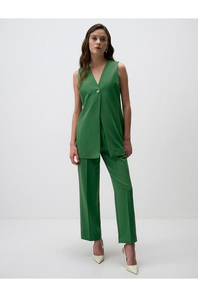 Jimmy Key Green High Waist Relaxed Fit Gabardine Trousers