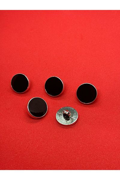 BEİLYS COSMETİCS & ACCESSORY Black Finish Button with Silver Metal Frame 1.5cm. 5 Pieces