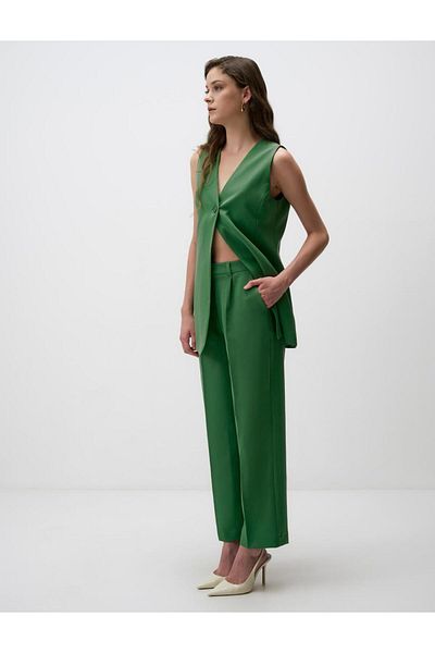 Jimmy Key Green High Waist Relaxed Fit Gabardine Trousers