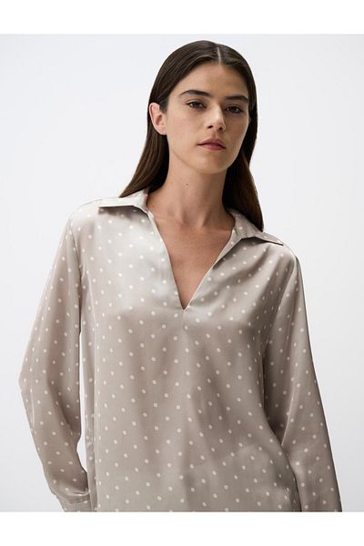 Jimmy Key Mink Polo Neck Long Sleeve Satin Blouse