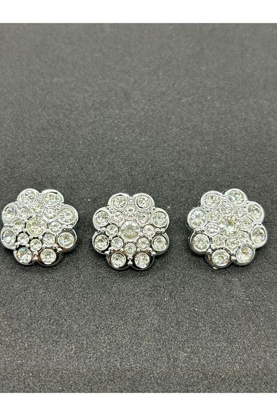 BEİLYS COSMETİCS & ACCESSORY Silver over Stones Flower Model Metal Coat Jacket Trench Coat Button 2.29 cm - 3 Pcs